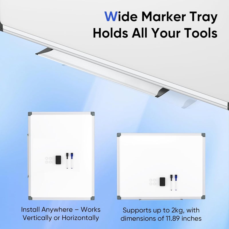 VUSIGN 24" x 18" Magnetic Whiteboard for Wall, Dry Erase Board with Silver Frame, Hanging White Board for Office, Home, School - Includes 1 Eraser, 2 Multicolor Markers & 4 Magnets - Image 4